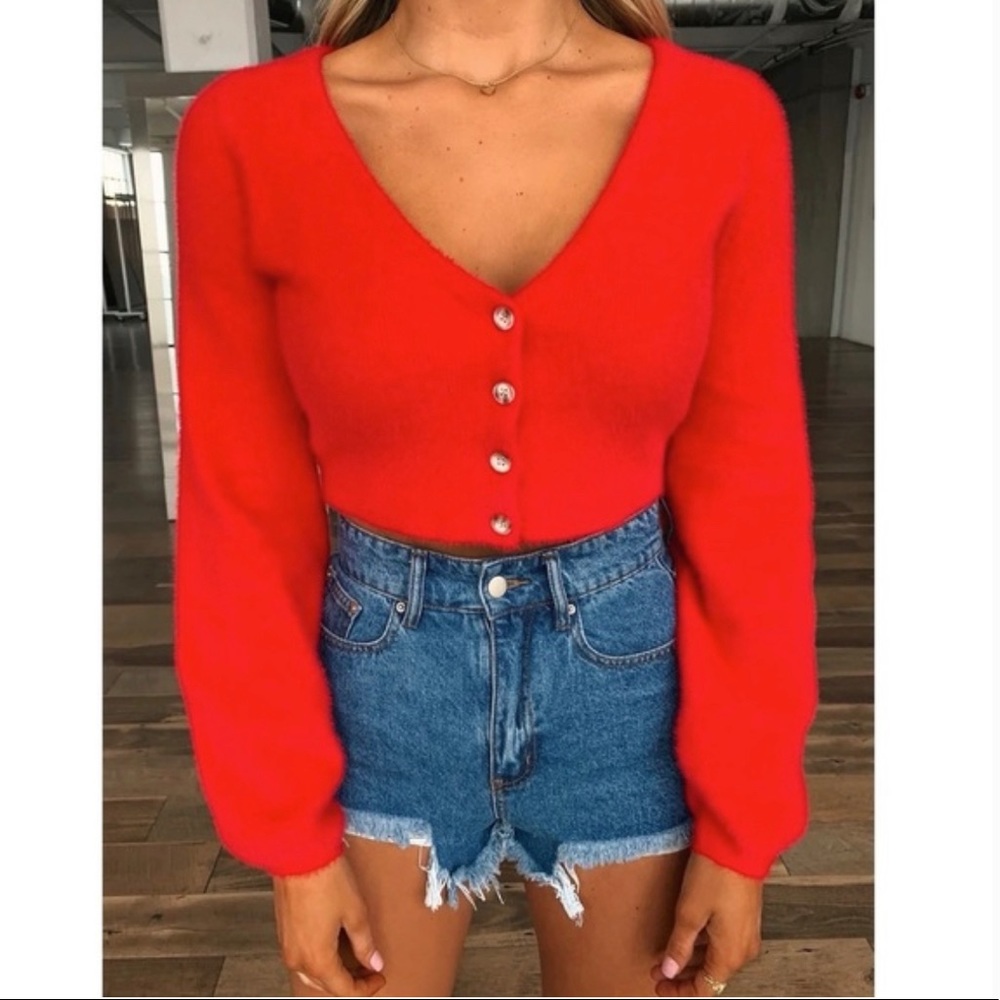 Tiger Mist Red V Neck Button Up Elodie Cardigan Sweater